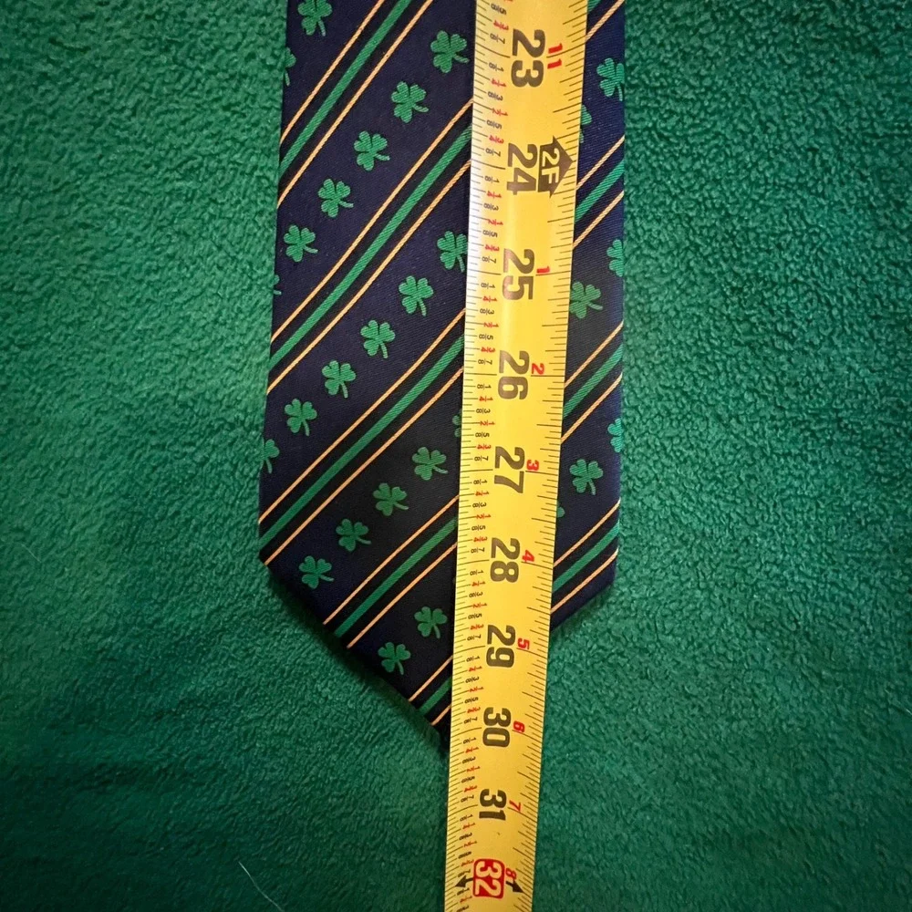 Mens Navy Blue Striped‎ Shamrock Tie Notre Dame Irish St. Patricks Day Green